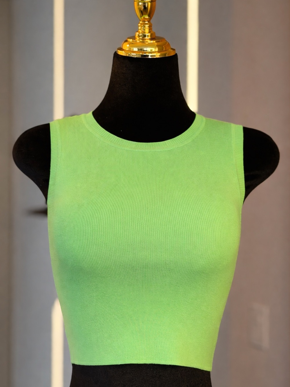 Zara Lime Green Sleeveless Ribbed Crop Top | Y2K Muse